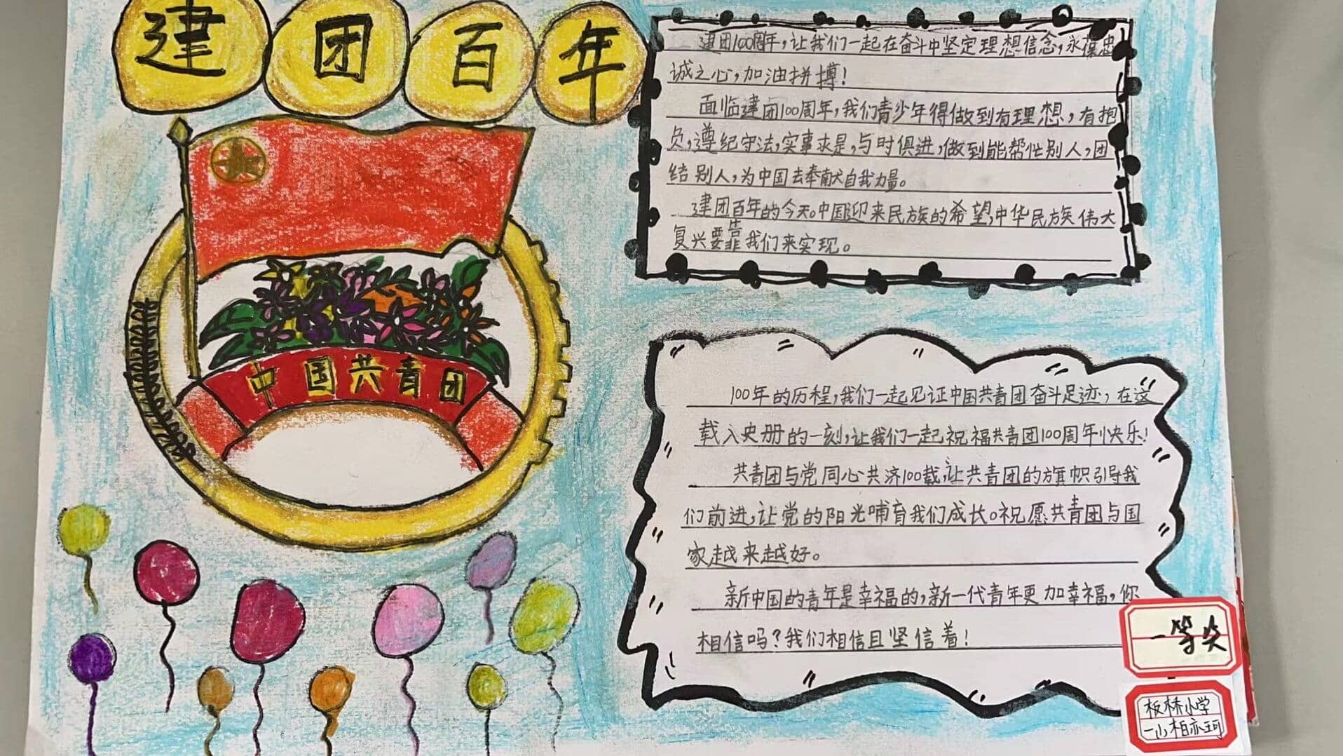 "建团百年”手抄报比赛——一二年级获奖作品(图1)